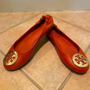 Tory Burch classic leather ballet flats - orange, size 6.5
